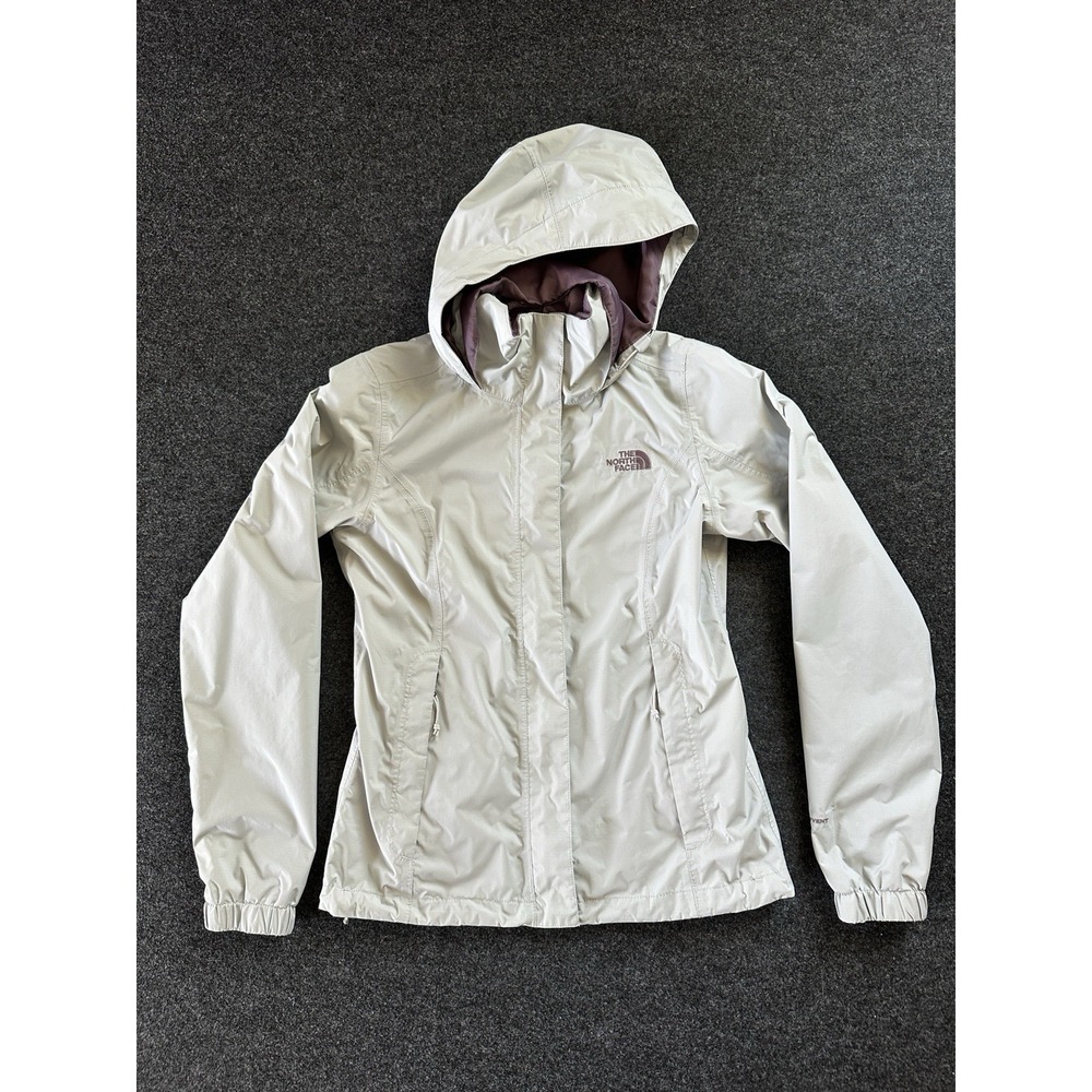 The North Face DryVent Jacket Womens White Gray Blush Hooded Rain Windbreaker XS
